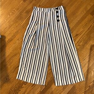 Zara Navy and White Striped Cropped Trousers